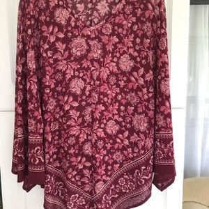 Vintage 90s Maroon Floral Print Shawl Blouse